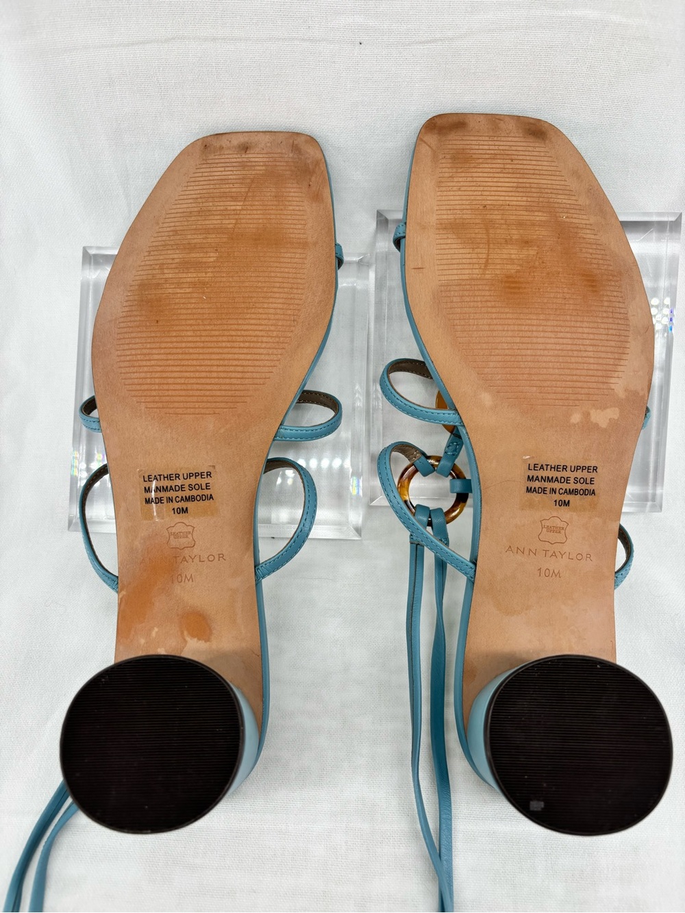 NWOT Ann Taylor Aqua Blue Strappy Sandals with Tortoiseshell Rings Size 10 - Picture 3 of 3